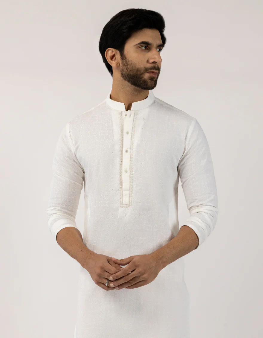 WHITE COTTON KURTA | JJK-W-50517/S25/JJ10445-FL - Image 2