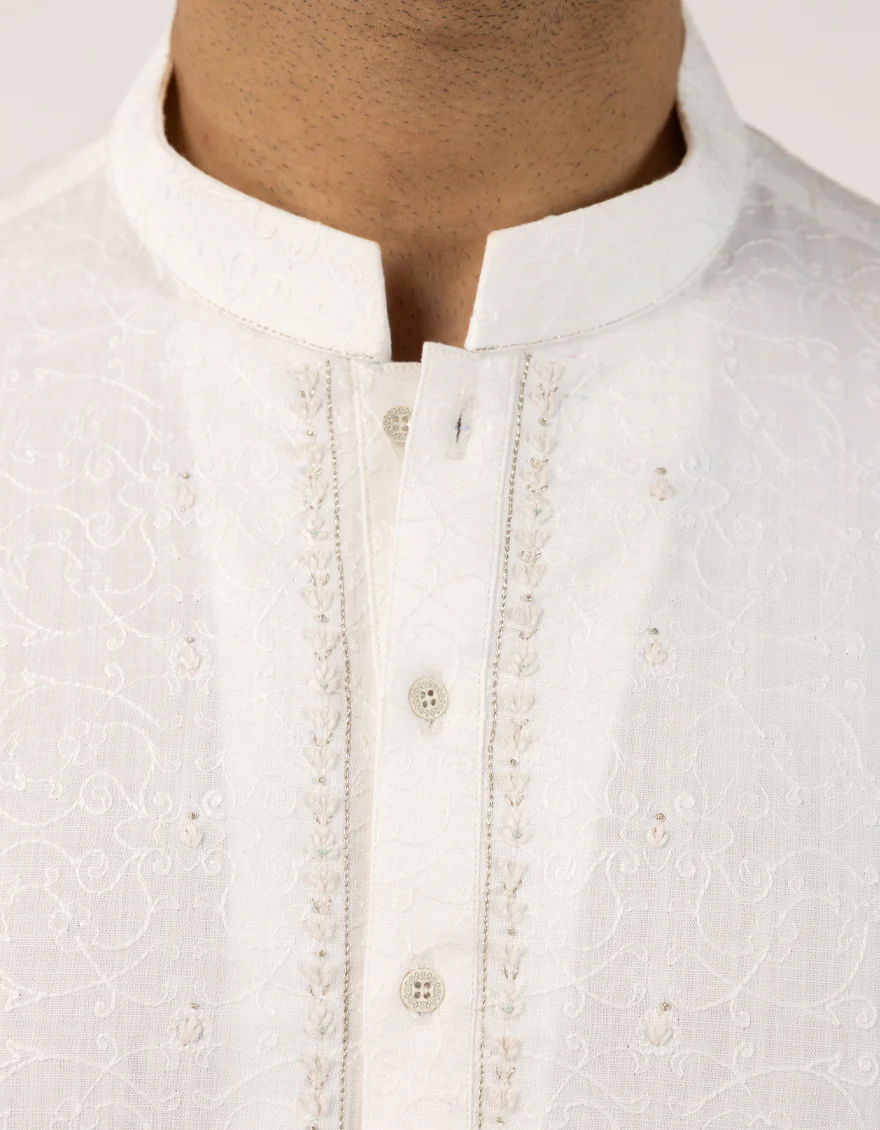 WHITE COTTON KURTA | JJK-W-50517/S25/JJ10445-FL - Image 3