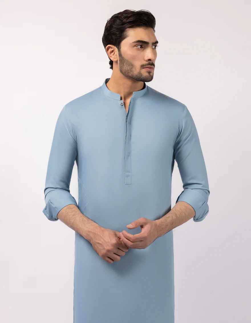 SKY BLUE BLENDED KURTA TROUSERS | JJKP-A-33839/S26/JJ9824-CL - Image 2