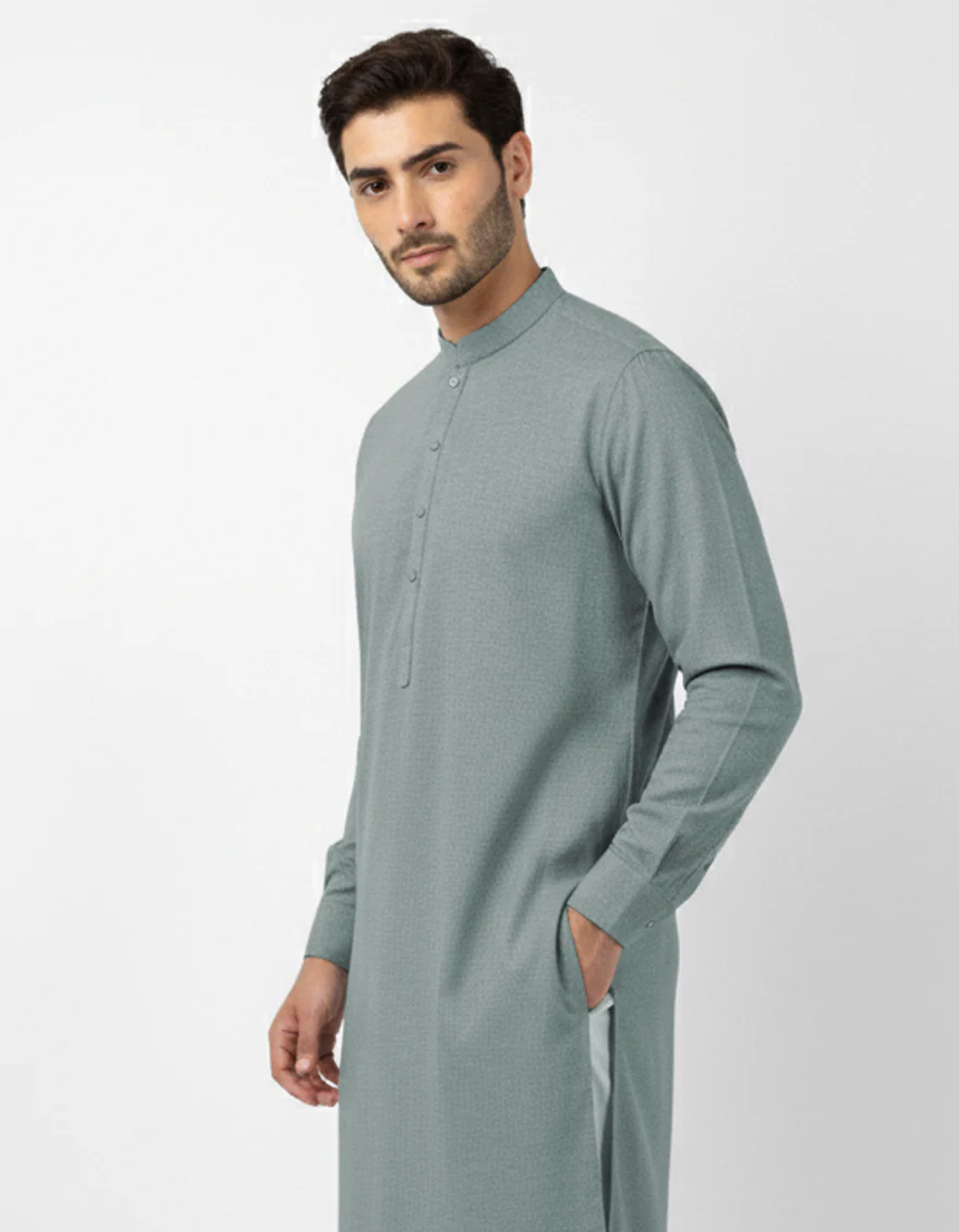 DULL GREEN BLENDED KURTA TROUSERS | JJKP-A-33956/S26/JJ9572-CL - Image 2