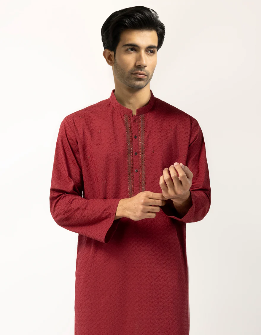 MAROON COTTON KURTA TROUSERS | JJKP-A-50561/S26/JJ9783-SF - Image 2