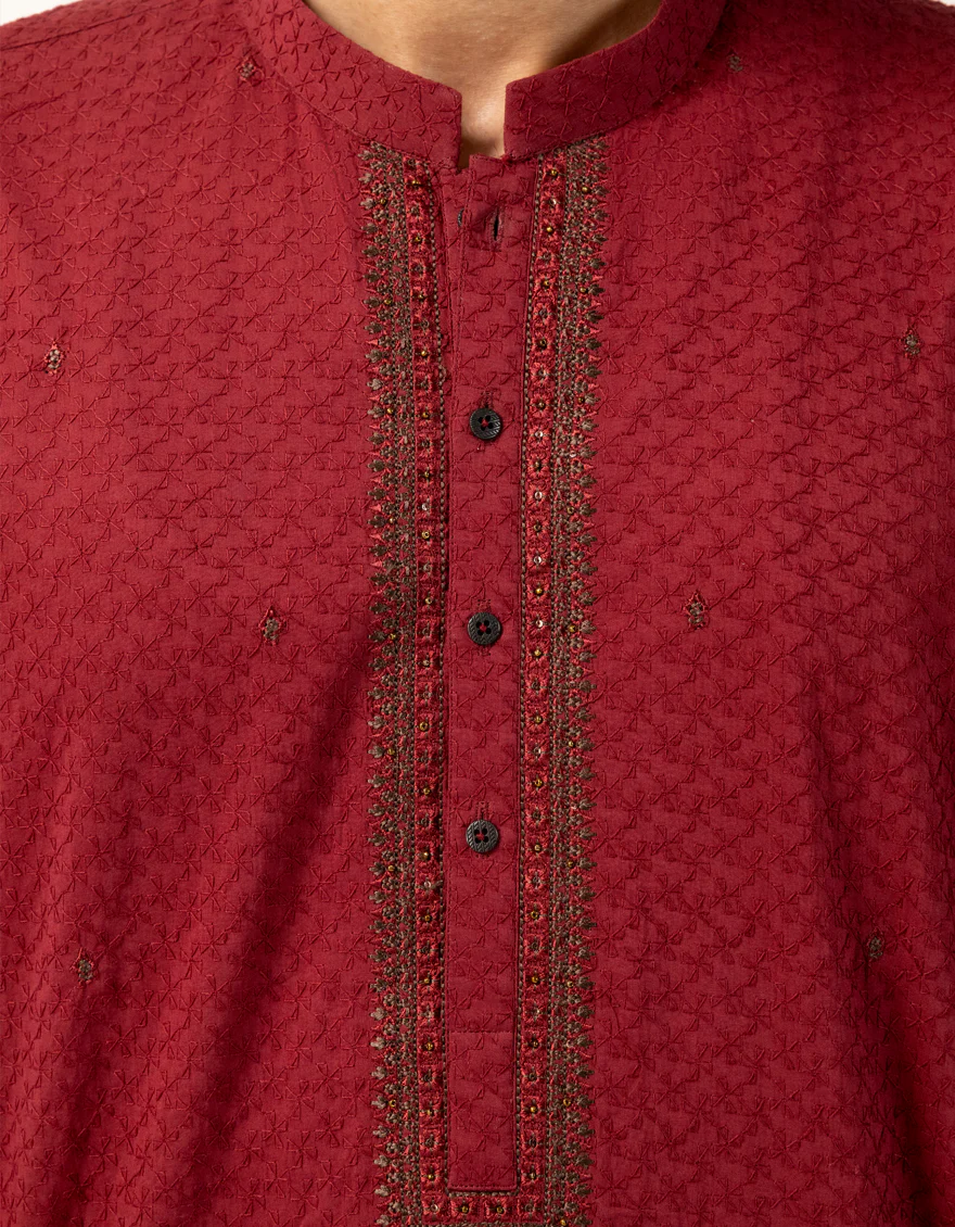 MAROON COTTON KURTA TROUSERS | JJKP-A-50561/S26/JJ9783-SF - Image 3