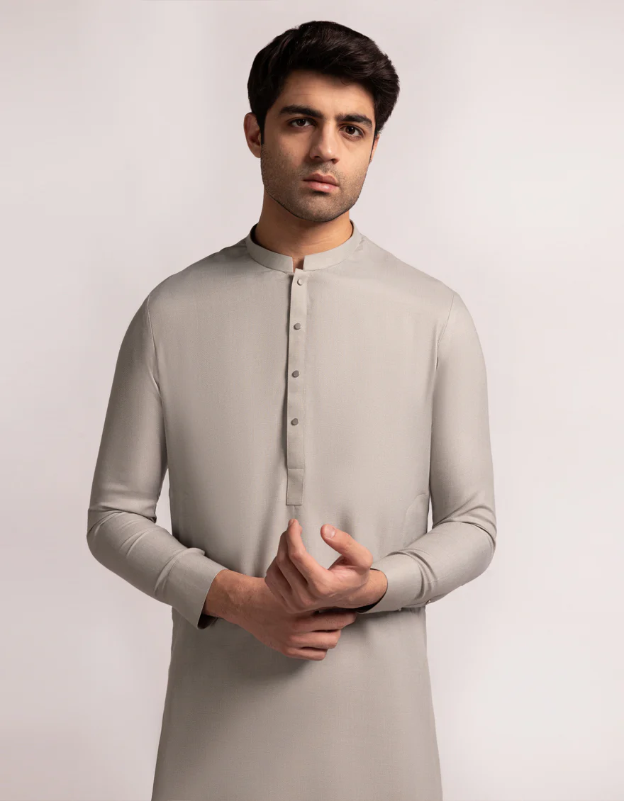 LIGHT GREY BLENDED KAMEEZ SHALWAR | JJKS-A-33668/S25/JJ10417-PN - Image 2