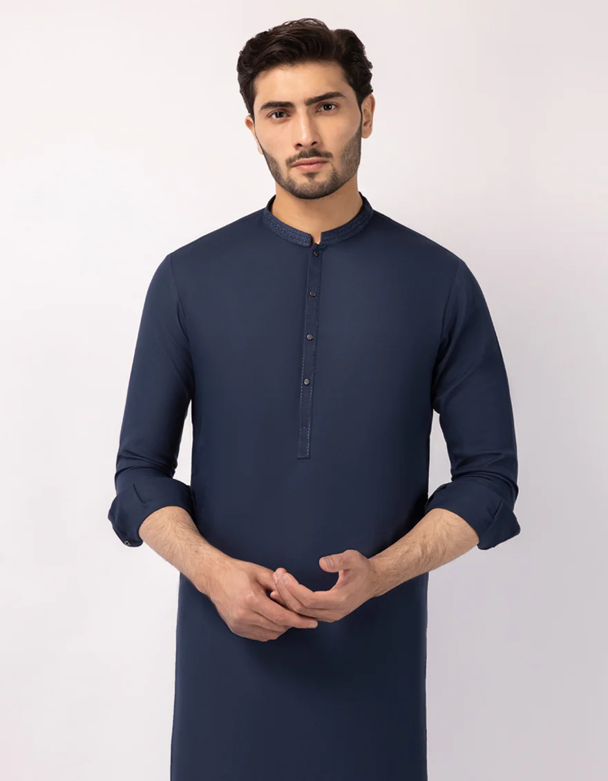 NAVY BLUE BLENDED KAMEEZ SHALWAR | JJKS-A-33837/S26/JJ10420-SF - Image 2
