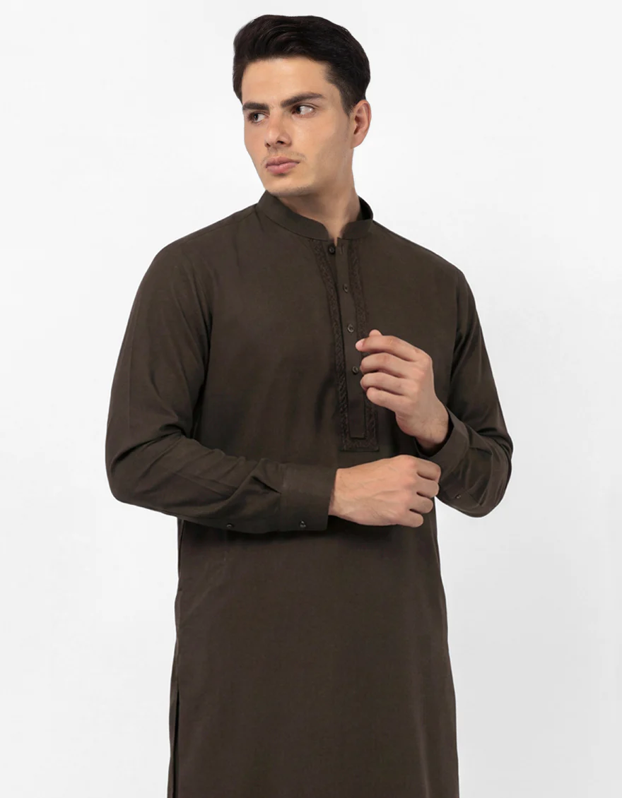 COFFEE BROWN COTTON KAMEEZ SHALWAR | JJKS-A-33904/S26/JJ10802-SF - Image 2