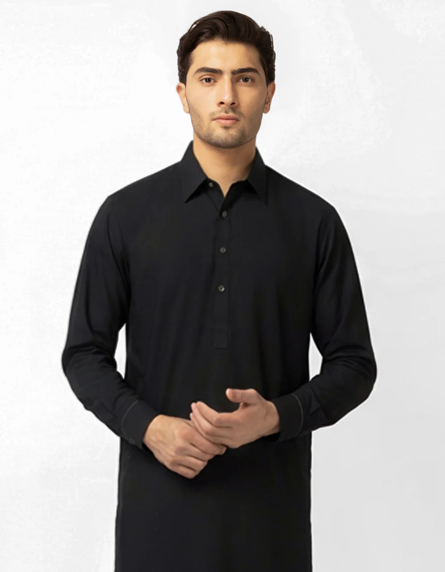 BLACK BLENDED KAMEEZ SHALWAR | JJKS-A-48283-SIG/S25/JJ10119-EX - Image 2