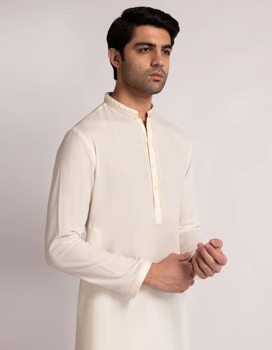 OFF WHITE BLENDED KAMEEZ SHALWAR | JJKS-A-50339/S25/JJ9899-FL - Image 2