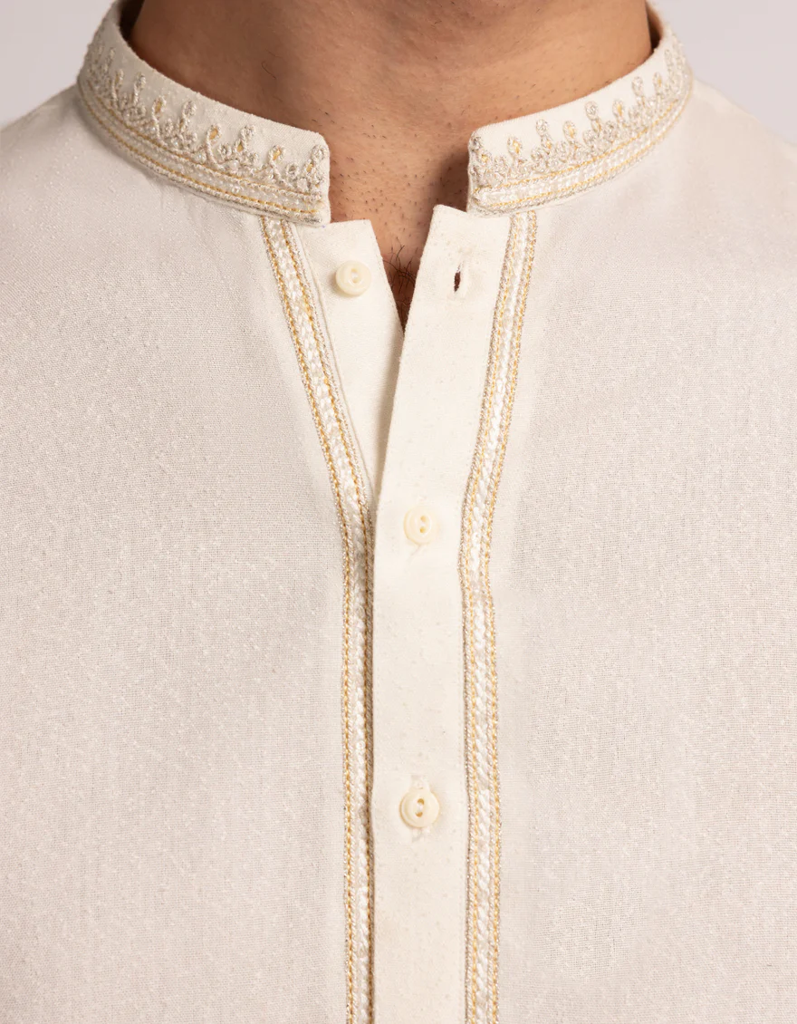 OFF WHITE BLENDED KAMEEZ SHALWAR | JJKS-A-50339/S25/JJ9899-FL - Image 3