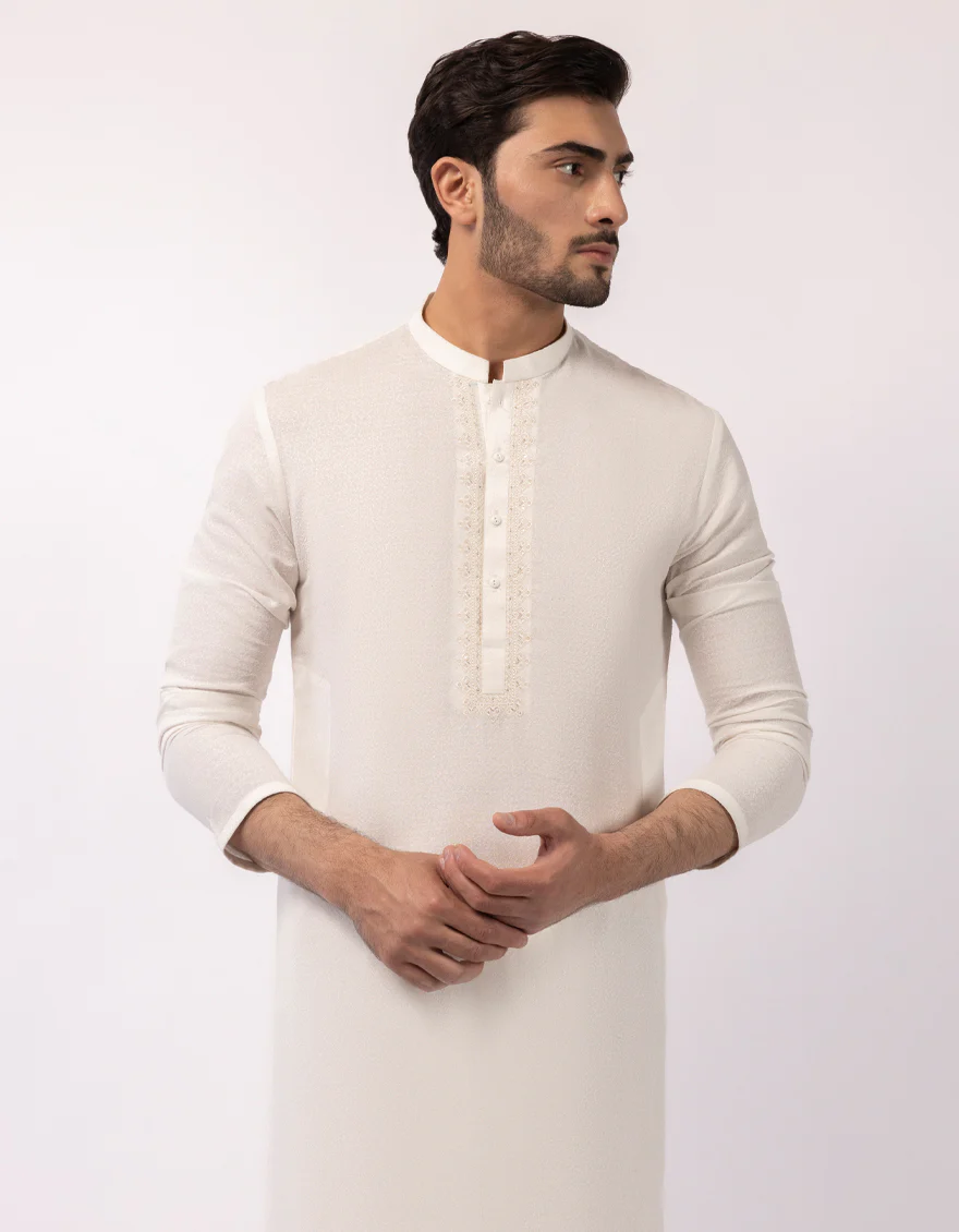 OFF WHITE BLENDED KAMEEZ SHALWAR | JJKS-A-50525/S26/JJ10628-FL - Image 2