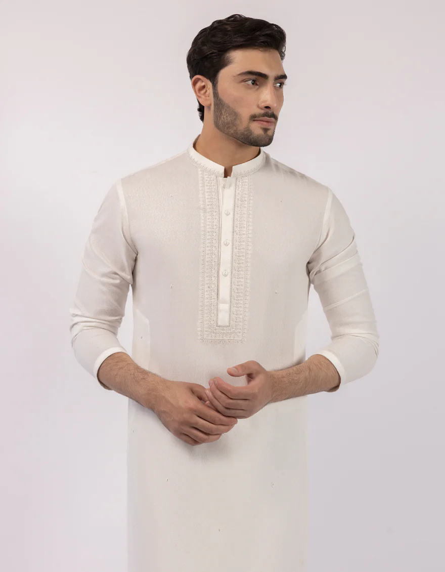 OFF WHITE BLENDED KAMEEZ SHALWAR | JJKS-A-50556/S26/JJ9900-FL - Image 2