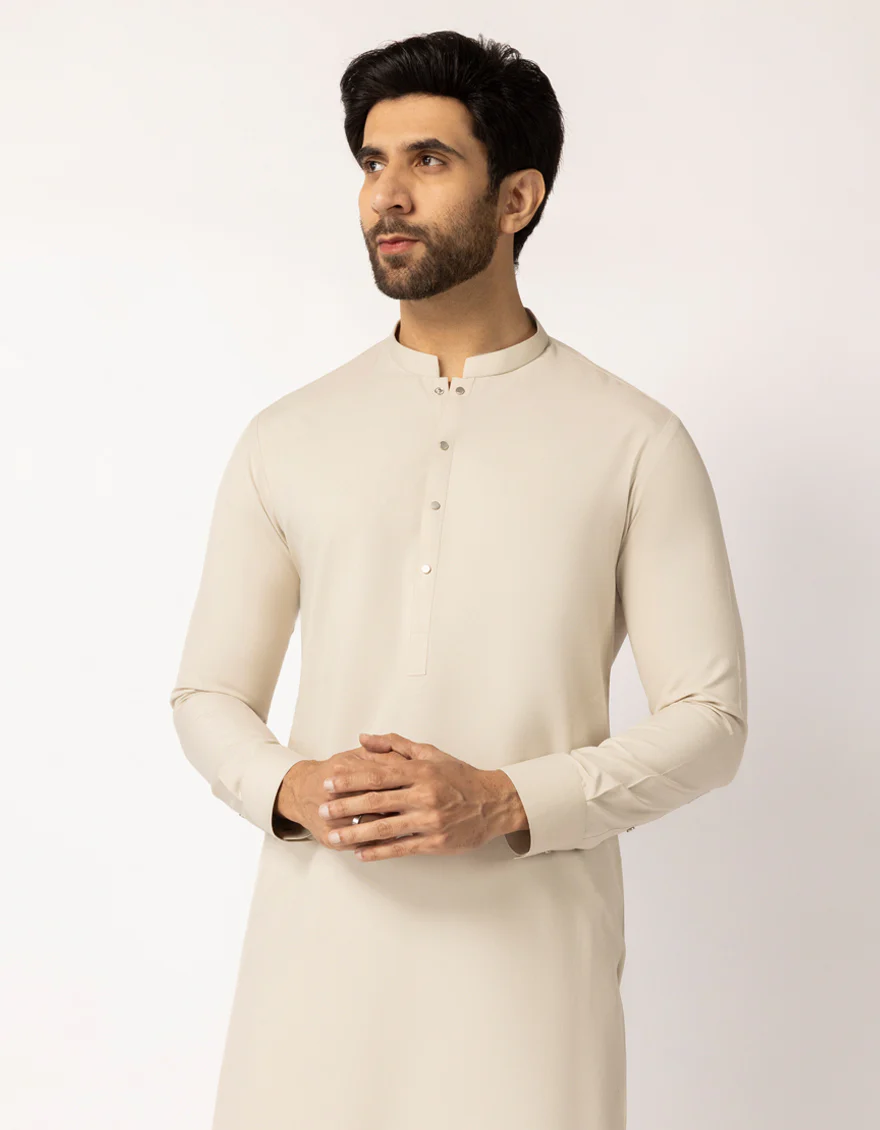 BEIGE BLENDED KAMEEZ SHALWAR | JJKS-W-33844/S25/JJ10342-PN - Image 2