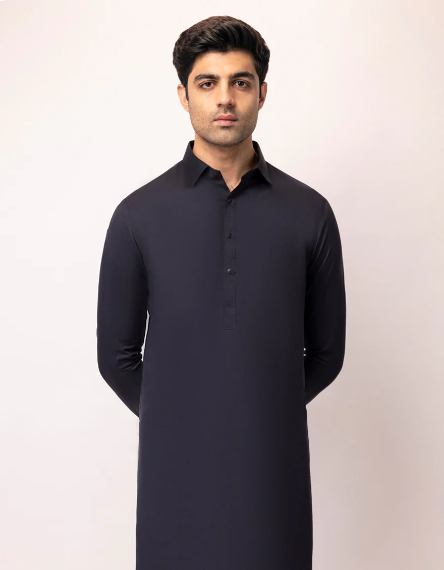 NAVY BLUE BLENDED KAMEEZ SHALWAR | JJKS-W-33876/S25/JJ10341-PN - Image 2