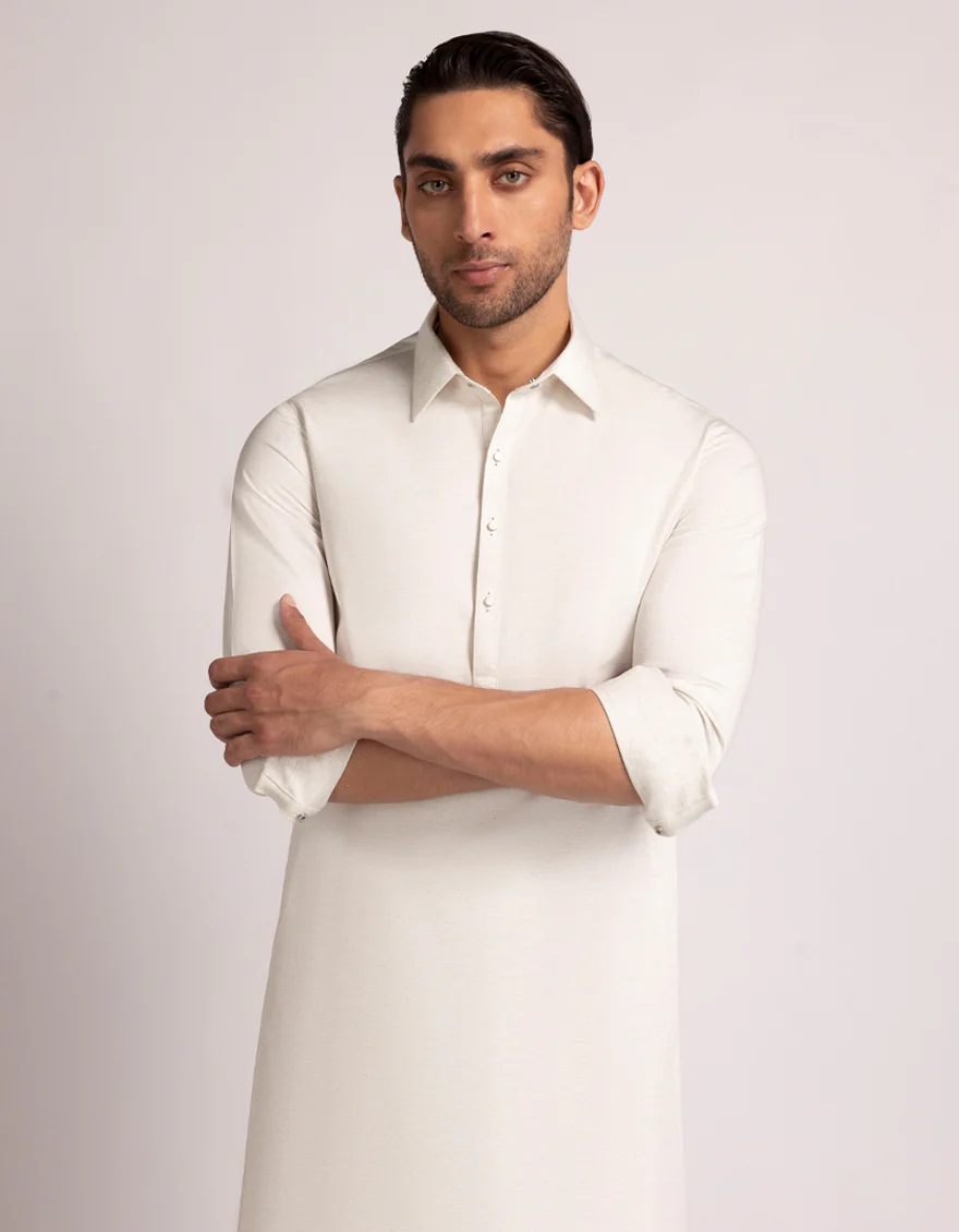 OFF WHITE BLENDED KAMEEZ SHALWAR | JJKS-W-47564/S25/JJ10517-PN - Image 2