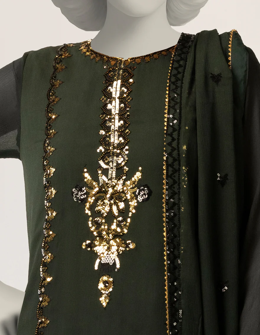 GREEN IMPURE CHIFFON 3PC STITCHED | JJPW-S-JPS-26-4006 FB/DANEEN-04 - Image 3