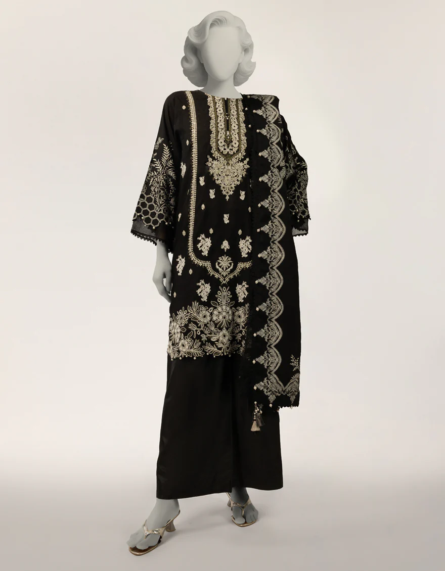 BLACK RAW SILK 3PC STITCHED | JJPW-S-JPS-26-4013 FB/MUSE-1