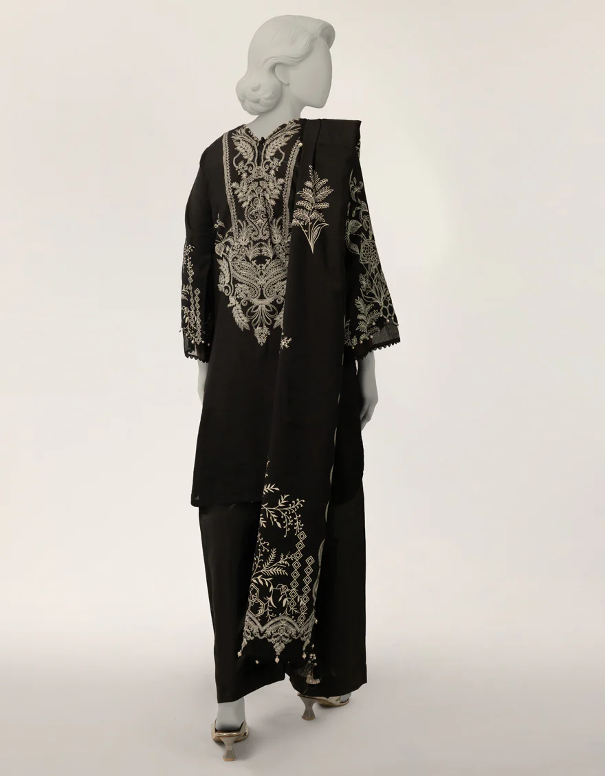 BLACK RAW SILK 3PC STITCHED | JJPW-S-JPS-26-4013 FB/MUSE-1 - Image 2