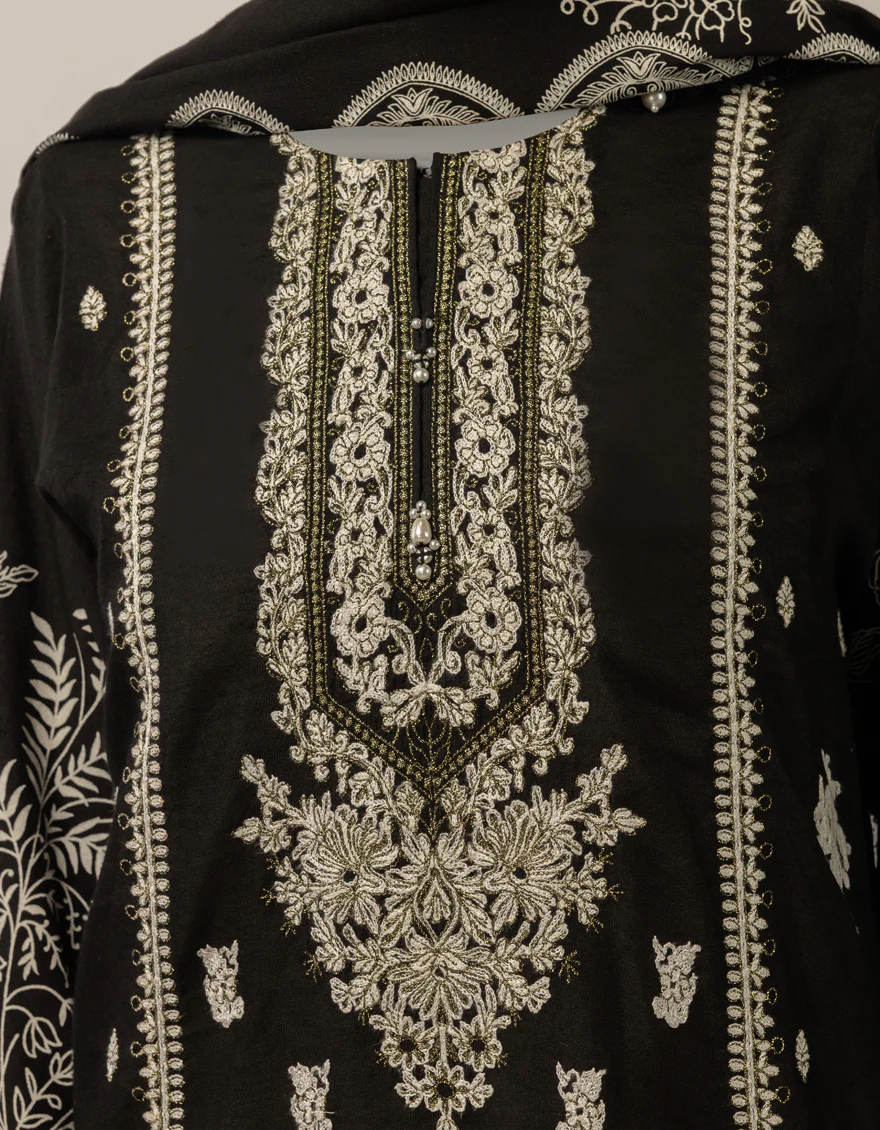 BLACK RAW SILK 3PC STITCHED | JJPW-S-JPS-26-4013 FB/MUSE-1 - Image 3