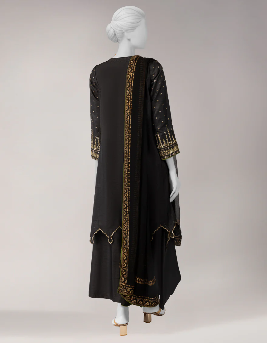 BLACK RAW SILK 3PC STITCHED | JJPW-W-JPS-25-3993 FB/INARA-3 - Image 2