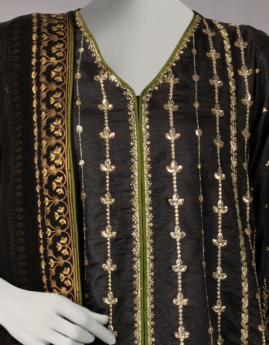 BLACK RAW SILK 3PC STITCHED | JJPW-W-JPS-25-3993 FB/INARA-3 - Image 3