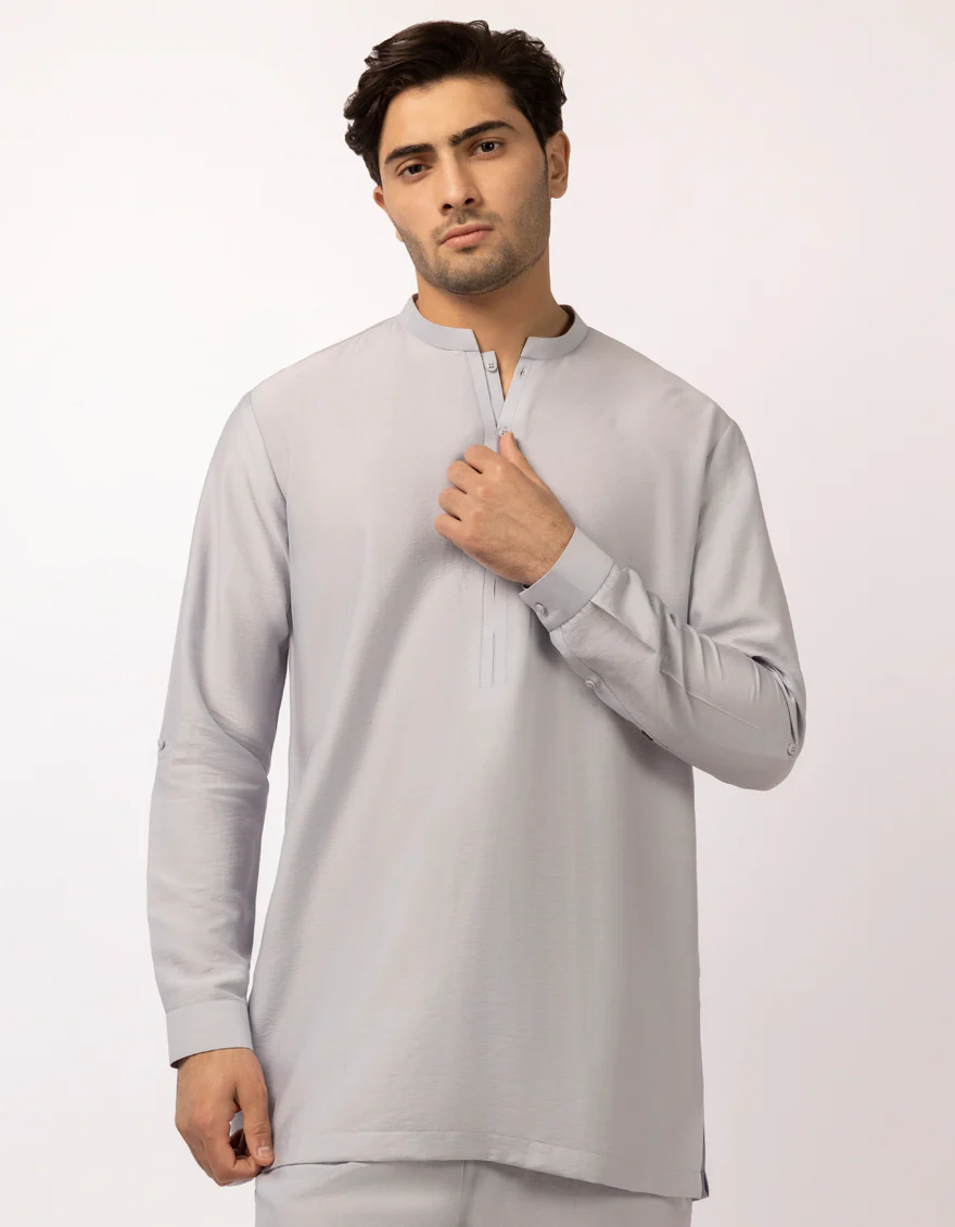 LIGHT GREY BLENDED KURTA TROUSERS | JJSHKP-A-47707/S26/CC2782-CL - Image 2