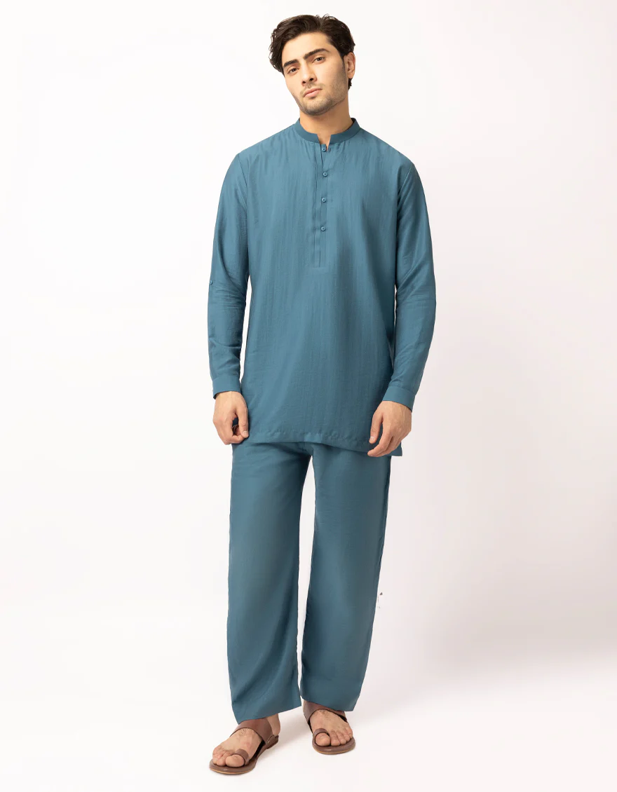 TEAL BLUE BLENDED KURTA TROUSERS | JJSHKP-A-47708/S26/CC2784-CL