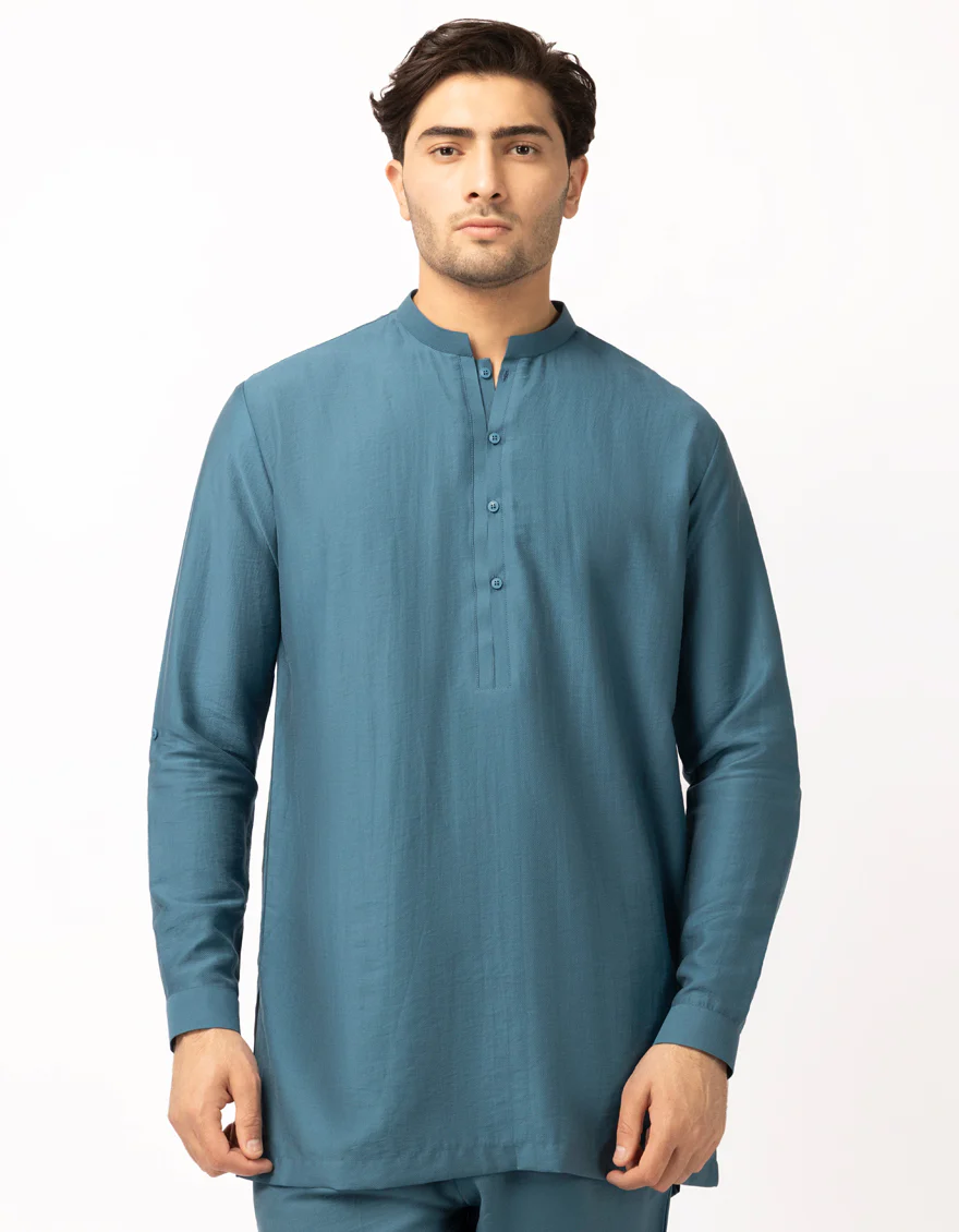 TEAL BLUE BLENDED KURTA TROUSERS | JJSHKP-A-47708/S26/CC2784-CL - Image 2