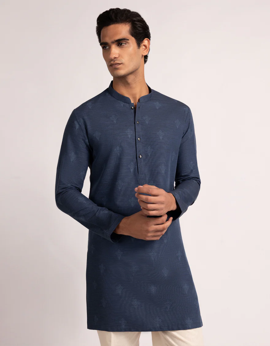 BLUE COTTON THIGH LENGTH KURTA TROUSERS | JJTHLKP-W-47574/S25/JJ10485-SF - Image 2