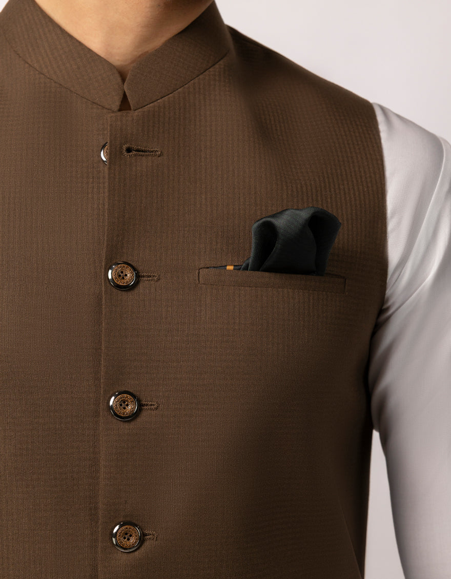 BROWN POLYESTER WAISTCOAT | JJVC-A-33757/S25/JJ10483-PN - Image 3