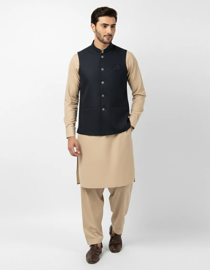 NAVY BLUE BLENDED WAISTCOAT | JJVC-A-33890/S26/JJ10946-PN - Image 2