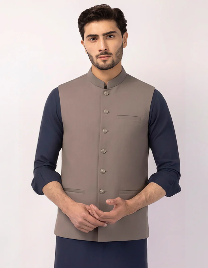 STONE GREY WAISTCOAT | JJVC-A-48331/S25/JJ10484-PN