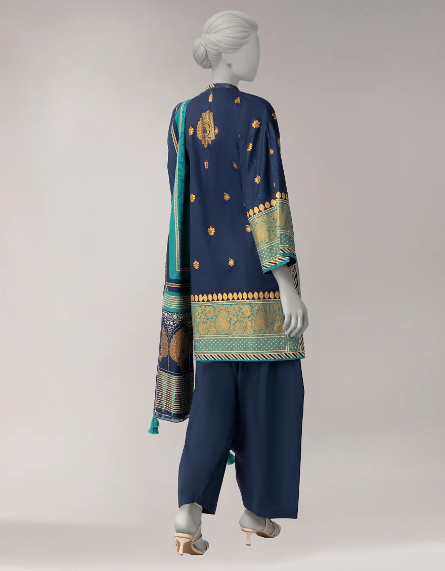 BLUE LAWN 3PC STITCHED | JLAWN-S-26-1090/S GOLD JAMDANI-02 - Image 2