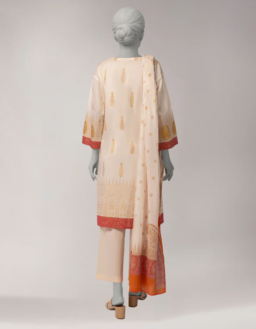 OFF WHITE LAWN 3PC UNSTITCHED | JLAWN-S-26-1091 GOLD JAMDANI-3 - Image 2