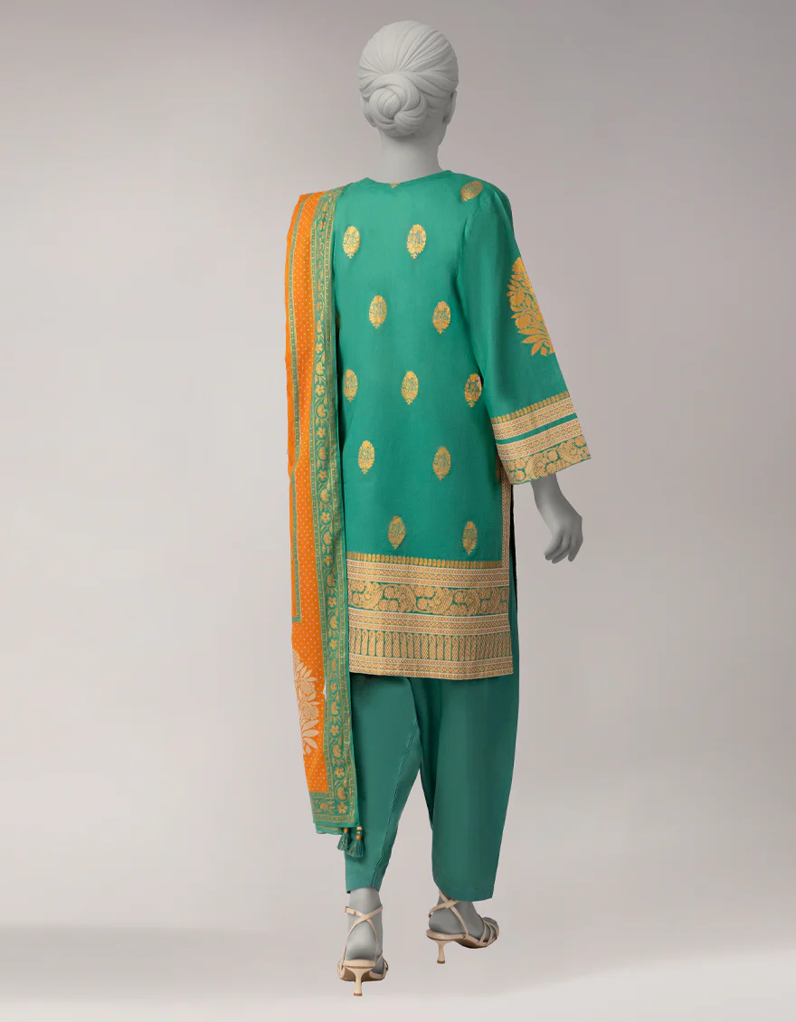 GREEN LAWN 3PC UNSTITCHED | JLAWN-S-26-1093 GOLD JAMDANI-5 - Image 2