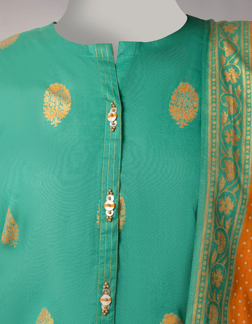 GREEN LAWN 3PC UNSTITCHED | JLAWN-S-26-1093 GOLD JAMDANI-5 - Image 3