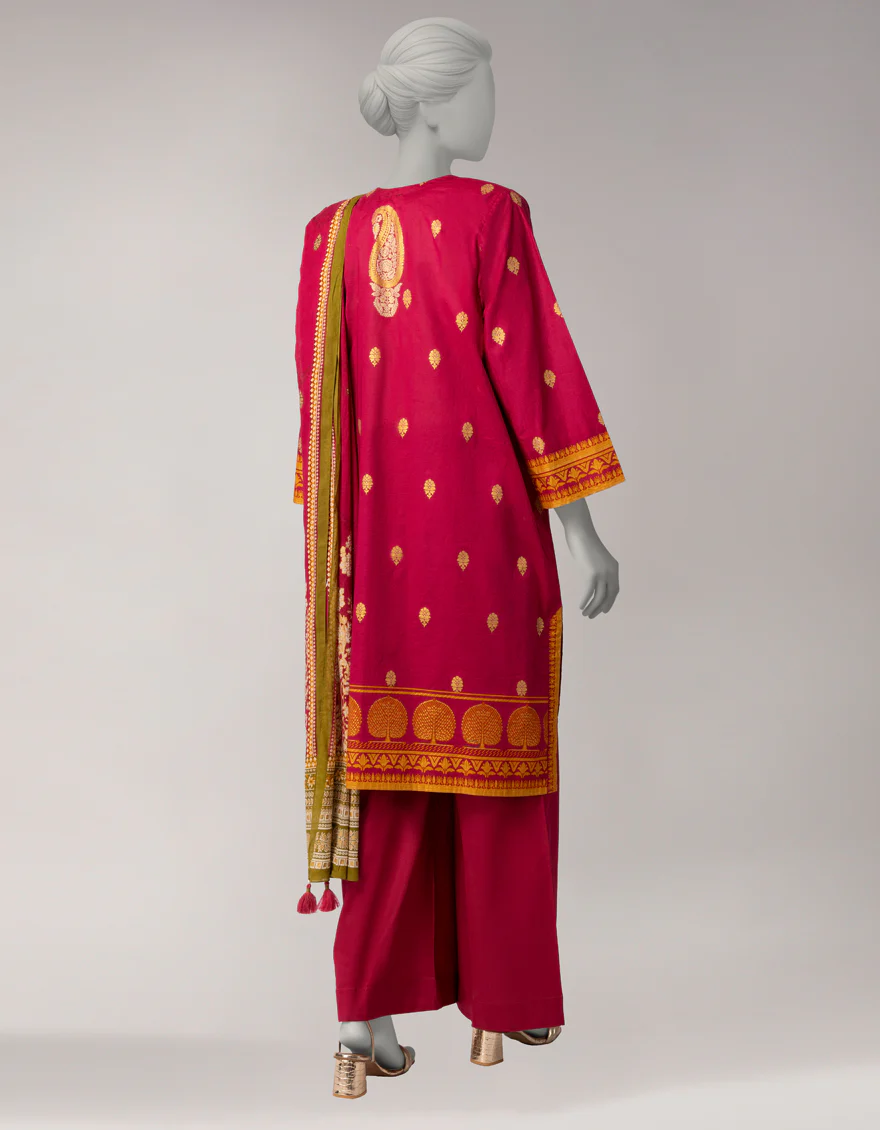 PINK LAWN 3PC UNSTITCHED | JLAWN-S-26-1094 GOLD JAMDANI-6 - Image 2