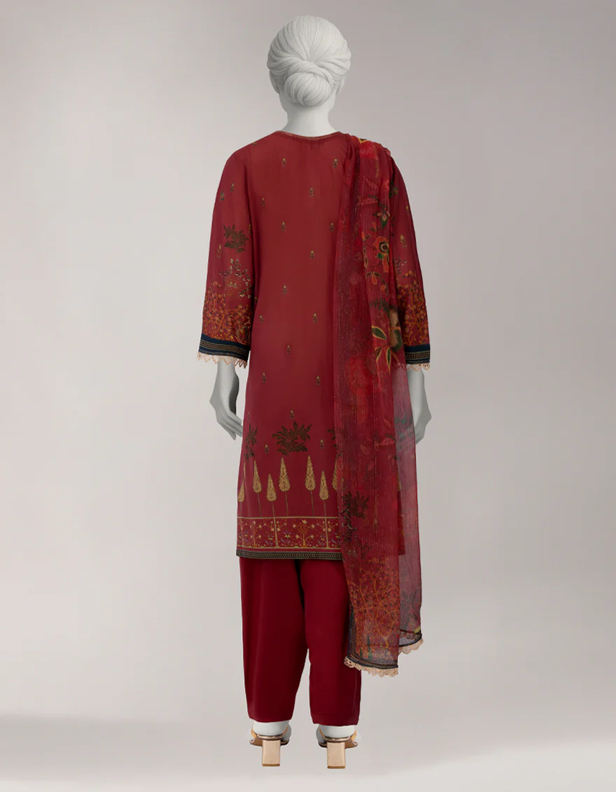 MAROON LAWN 3PC STITCHED | JLAWN-S-26-1095/S BOTANICAL GARDEN-01 - Image 2