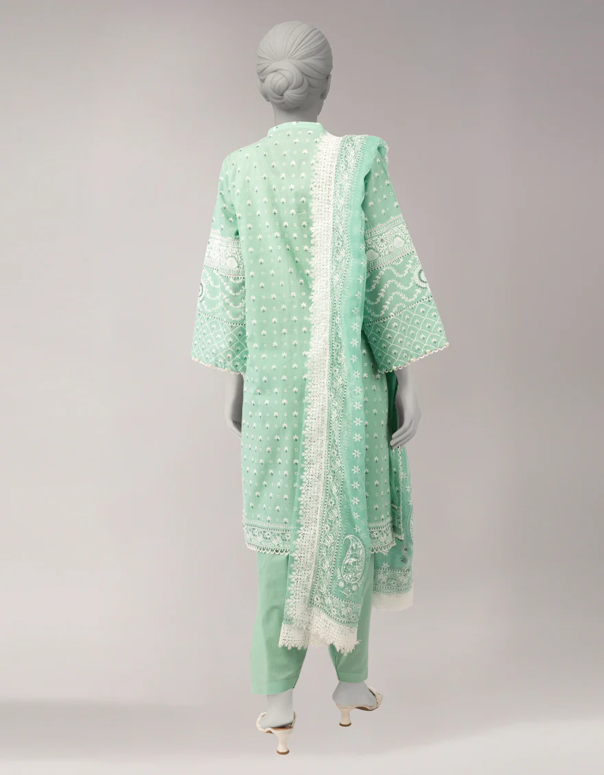 GREEN LAWN 3PC UNSTITCHED | JLAWN-S-26-1099 SHADOW WORK-1 - Image 2