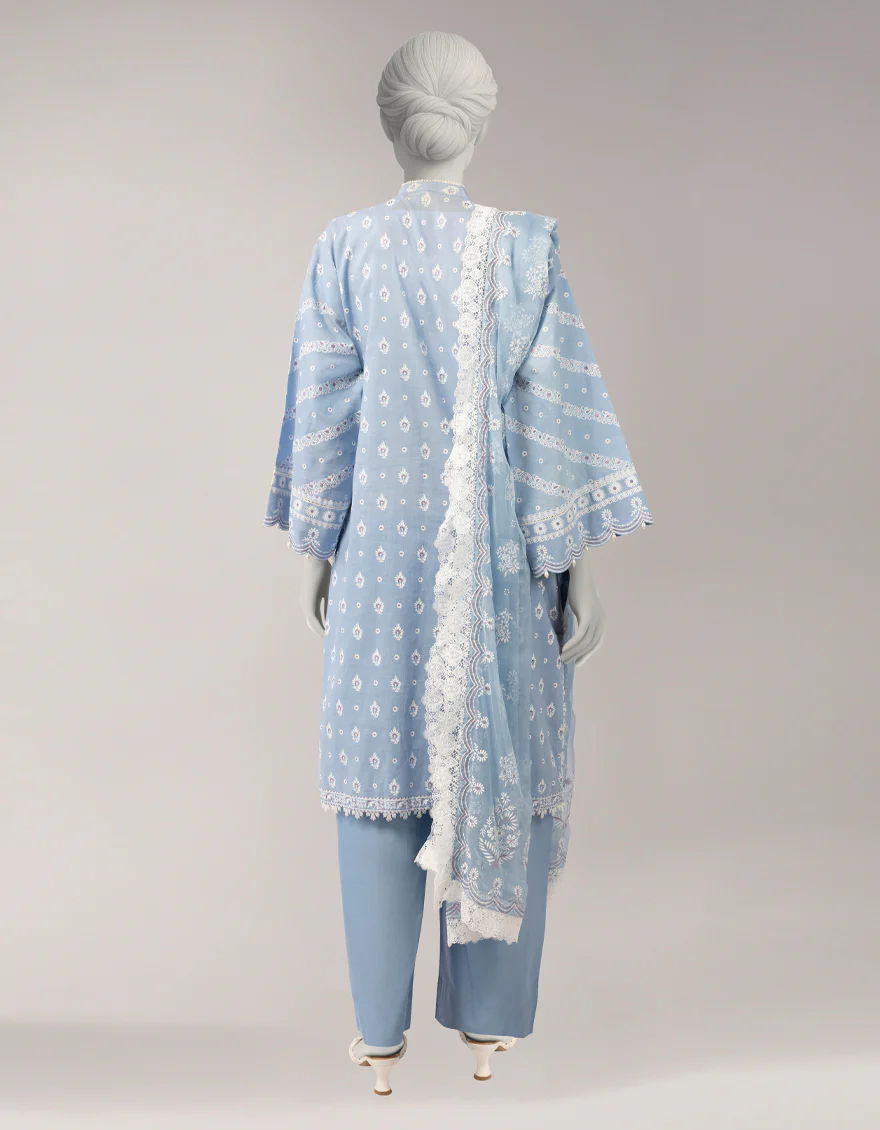 BLUE LAWN 3PC UNSTITCHED | JLAWN-S-26-1100 SHADOW WORK-2 - Image 2