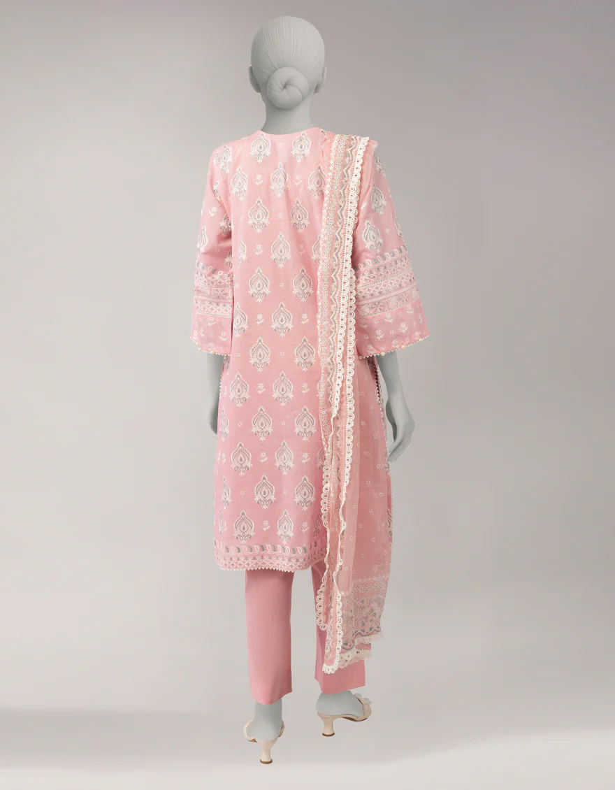 PINK LAWN 3PC UNSTITCHED | JLAWN-S-26-1101 SHADOW WORK-3 - Image 2