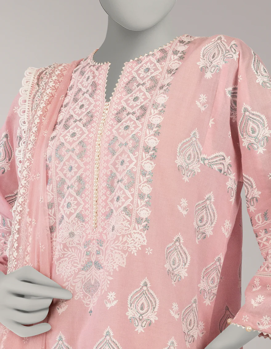 PINK LAWN 3PC UNSTITCHED | JLAWN-S-26-1101 SHADOW WORK-3 - Image 3