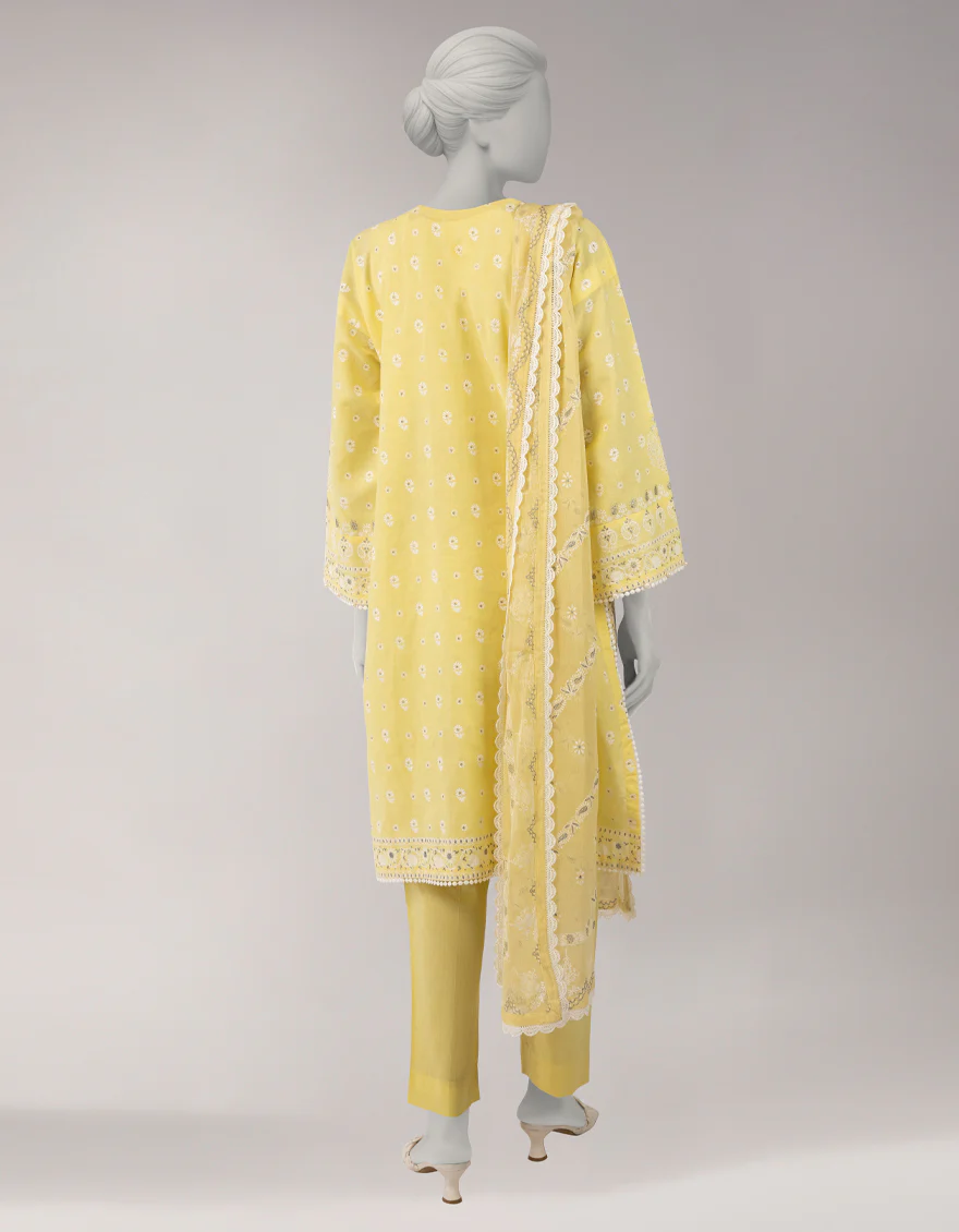 YELLOW LAWN 3PC UNSTITCHED | JLAWN-S-26-1102 SHADOW WORK-4 - Image 2