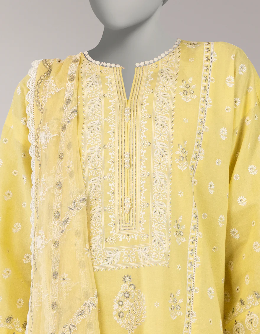 YELLOW LAWN 3PC UNSTITCHED | JLAWN-S-26-1102 SHADOW WORK-4 - Image 3