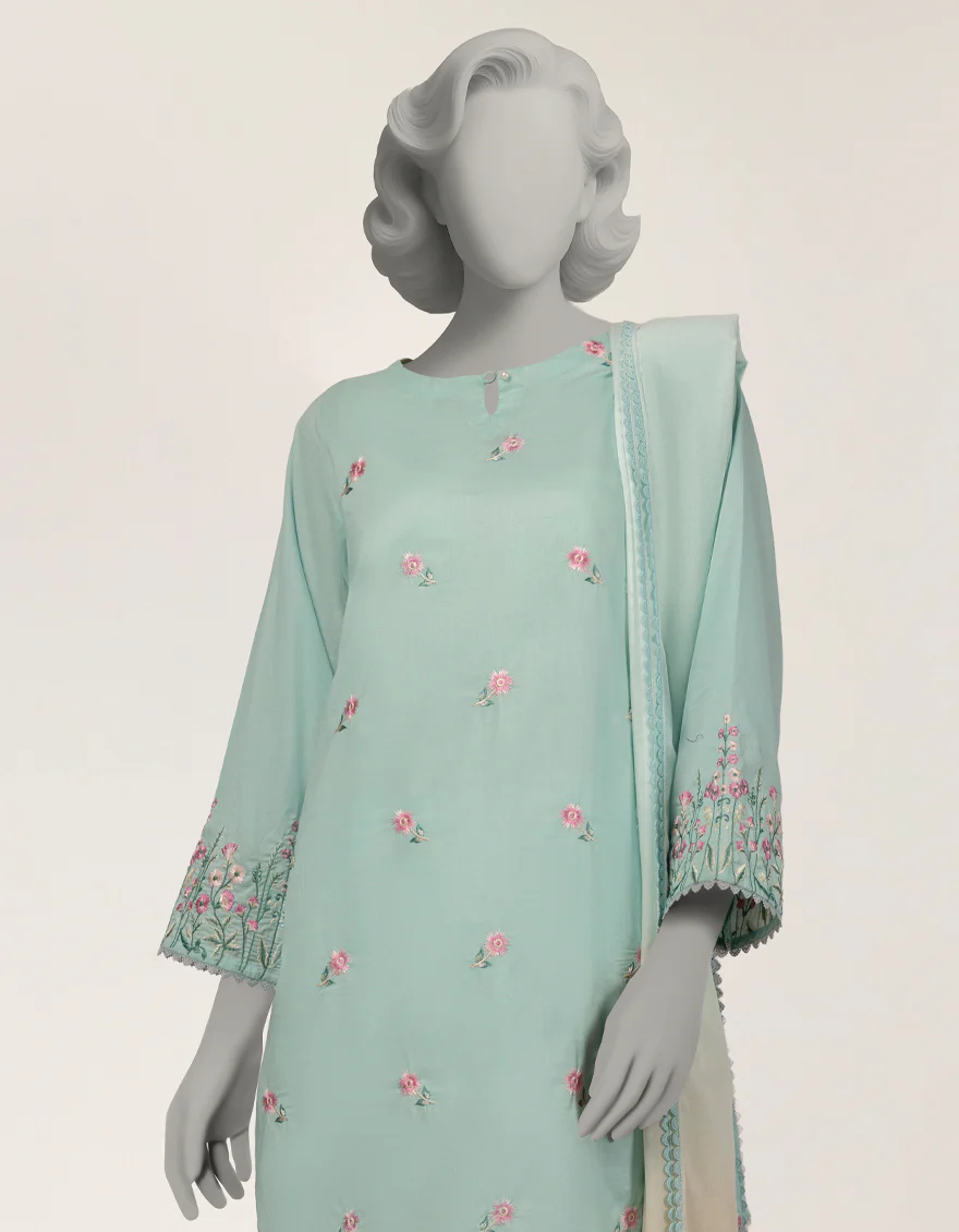 GREEN JACQUARD 3PC STITCHED | JLAWN-S-26-375/S THREAD GARDEN-04 - Image 3