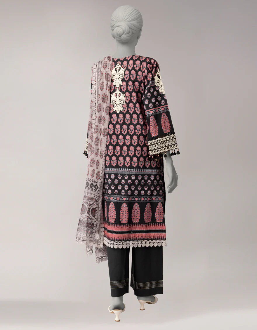 BLACK LAWN 3PC UNSTITCHED | JLAWN-S-26-3756 AJRAK-2 - Image 2