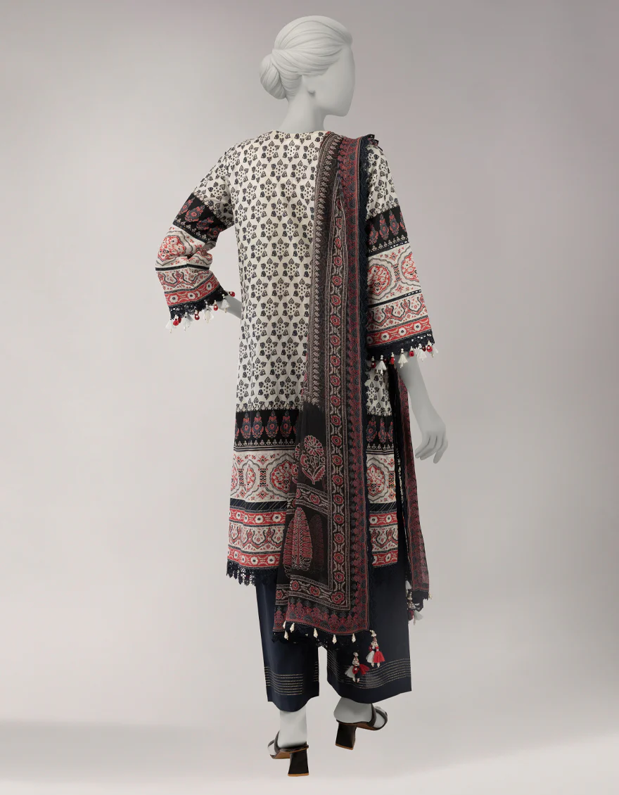 GREY LAWN 3PC UNSTITCHED | JLAWN-S-26-3757 AJRAK-03 - Image 2