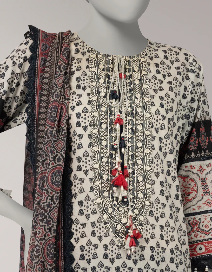 GREY LAWN 3PC UNSTITCHED | JLAWN-S-26-3757 AJRAK-03 - Image 3