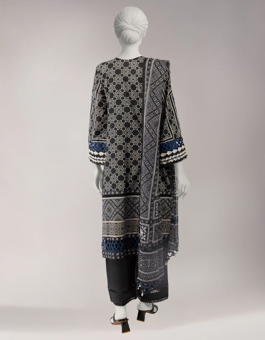 BLACK LAWN 3PC UNSTITCHED | JLAWN-S-26-3759 AJRAK-05 - Image 2