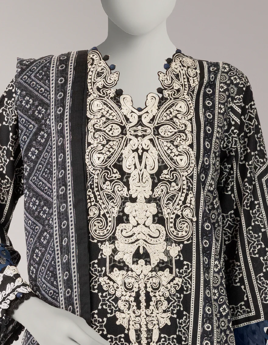 BLACK LAWN 3PC UNSTITCHED | JLAWN-S-26-3759 AJRAK-05 - Image 3