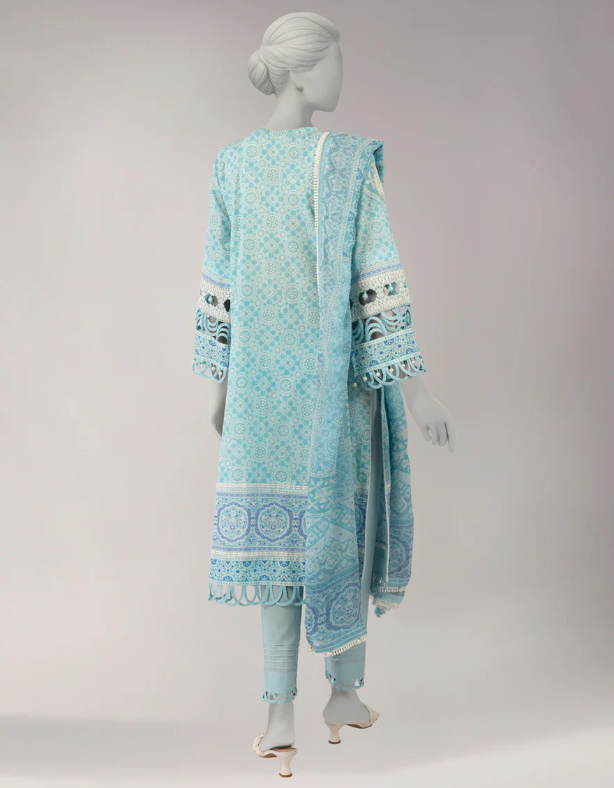 BLUE LAWN 3PC UNSTITCHED | JLAWN-S-26-3760 AJRAK-06 - Image 2