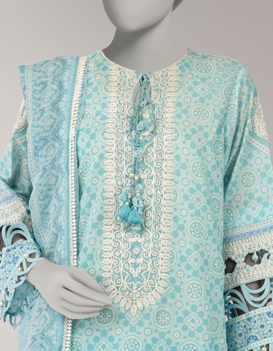 BLUE LAWN 3PC UNSTITCHED | JLAWN-S-26-3760 AJRAK-06 - Image 3